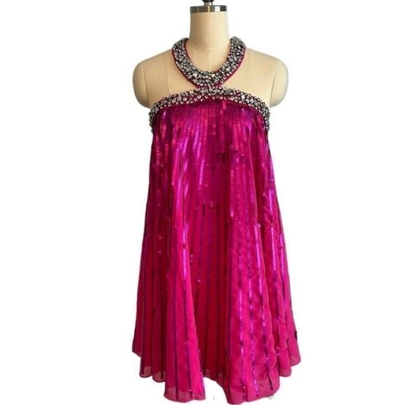 MacDuggal 10996 Pink Halter Neck Open Back Embellished Trapeze Dress| Size 8 - Picture 2 of 9